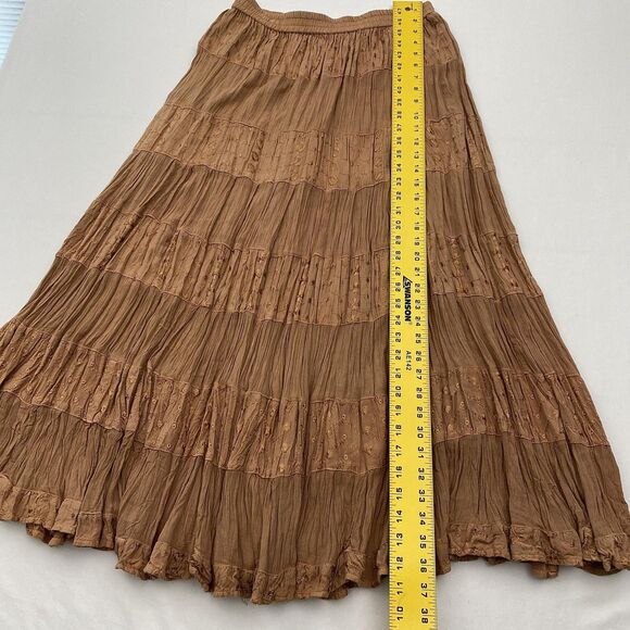 Sacred Threads Boho Maxi Skirt Embroidered One Size Brown Tiered Crinkle - Picture 6 of 8
